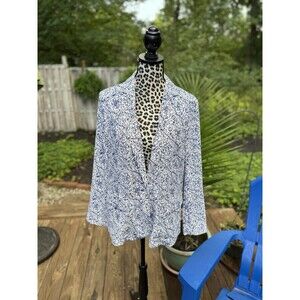 Talbots Blue/White Geometric Floral Medallion Print Lightweight Blazer Large
